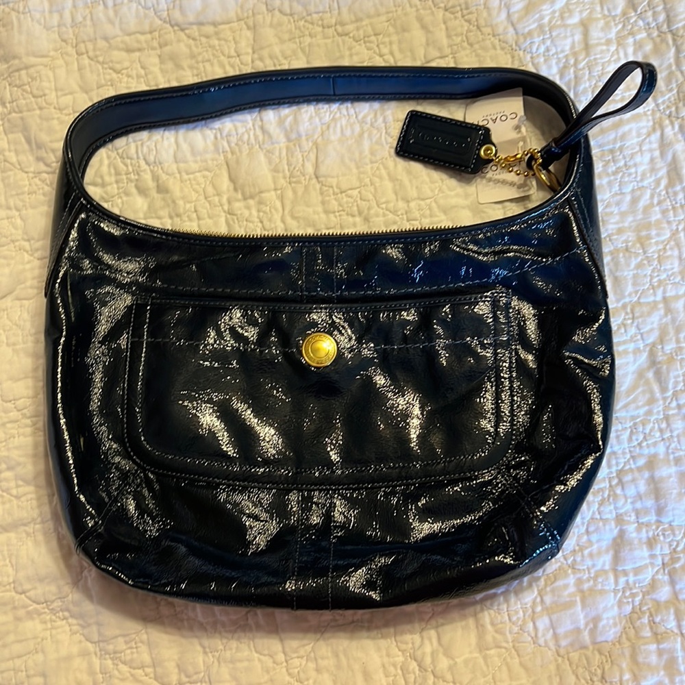 New with tags Coach Factory Navy  patent leather  hobo bag  never used